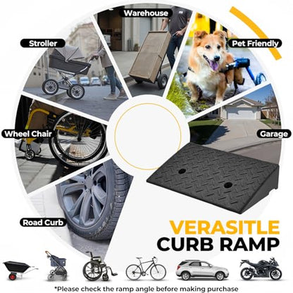 Auto Dynasty Rubber Curb Ramps, 4.3" Lift Height Curbside Driveway Ramp, 4410 LBS/2T Capacity Sidewalk Curb Ramp for Cars Trucks Bikes Motorcycles Wheelchairs, 2 Pack - size: 4.3" Rise