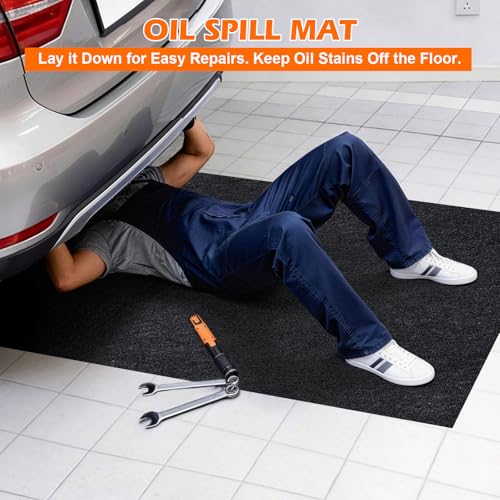 Grefinity Oil Spill Mat, 36" x 60" Oil Mat for Driveway, Under Car Pad for Garage Floor, Protects Against Oil, Chemicals & Stains with TPE Anti-Leak Backing, Reusable & Washable - size: 36"x60"