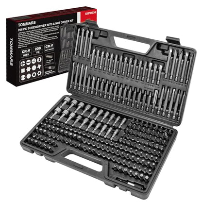 TOMMARS 208-Pc Master Screwdriver Bit Set | Clutch, Hex, Phillips, Slotted, Spanner, Spline, Square, Torq-Set, Torx, Tri-Wing,S2 Steel, 1/4" Hex Shank Bits - style: 208 Pc Screwdriver Bits Set