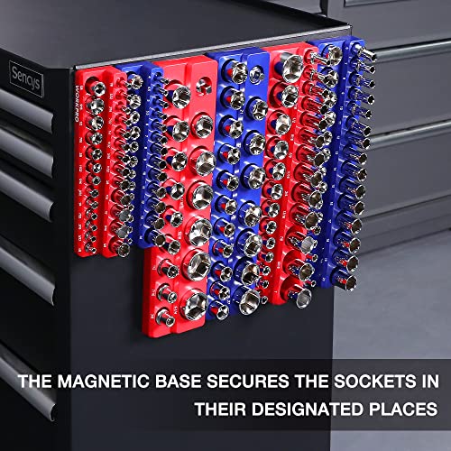 WORKPRO Magnetic Socket Organizer Set, 6-Piece Socket Holder Set Includes 1/4", 3/8", 1/2" Drive Metric SAE Socket Trays, Holds 143 Pieces Sockets, Christmas Gift for Men(Socket not Included) | 1/4", 3/8", 1/2" DR Socket Trays, Holds 143-Piece Sockets, Su