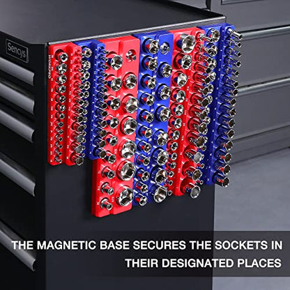 WORKPRO Magnetic Socket Organizer Set, 6-Piece Socket Holder Set Includes 1/4", 3/8", 1/2" Drive Metric SAE Socket Trays, Holds 143 Pieces Sockets, Christmas Gift for Men(Socket not Included) | 1/4", 3/8", 1/2" DR Socket Trays, Holds 143-Piece Sockets, Su
