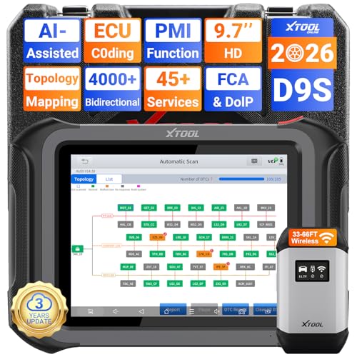 XTOOL D9S Topology Mapping OBD2 Scanner, Wireless ECU Coding & Bidirectional Automotive Diagnostic Scan Tool, PMI for Ford, AI-Assisted, 45+ Resets, 8 PIDs Live Data, FCA, Full System, 3-Year Updates