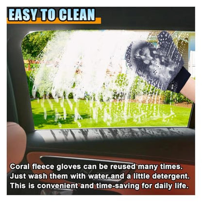 2PCS Coral Fleece Car Wash Mitts, No Scratch Microfiber Wash Mitt Car Cleaning Glove with Thumb, Reusable Dusting Mitt with Elastic Wrist Cuff for Car Washing and Detailing (Thumb Glove) - style: Thumb Glove