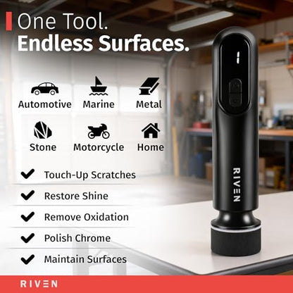 RIVEN Cordless Car Polisher Buffer Kit, Adjustable 3 Speeds - 2Pcs 12V Rechargeable Battery, 3inch Orbital and Rotary Fast Polisher for Car Detailing, Waxing, Paint Correction Car & RV Polisher