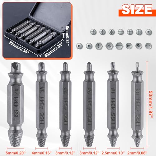 6Pcs Titanium Damaged Screw Extractor Set Damaged Screw Extractor Set Remover Kit for Stripped Screws Nuts & Bolts Bolt Etractor Kit for Easy Removal of Rusty Broken