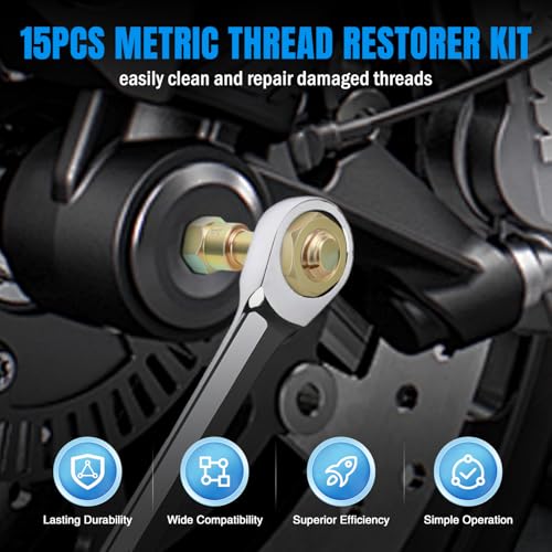 Nilight 15PCS Metric Thread Chaser Set Master Thread Repair Kit with Case 7 Taps 7 Dies 1 Threads File Universal M6 M8 M10 M12 Sizes Automotive Tool for Mechanics Auto Shops Home Garage Mobile Repair - size: 15PCS Metric