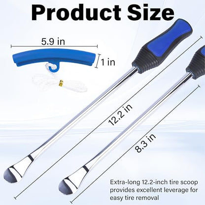 12.2 Inch Tire Spoons, Dirt Bike Tire Changing Tools, Tire Changing Kit, Tire Removal Tool, with Rim Protector, Valve Tool, Valve Cores and Caps, for Motorcycle/Lawn Mower/Tractor/Bicycle (Blue) | Tire Removal Tool, with Rim Protector, Valve Tool, Valve C