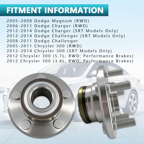 513224 Front Wheel Bearing Hub Assembly for Dodge Charger 2006-2014 | Hub for Chrysler 300 2005-2014, Challenger 2008-2014, Magnum 2005-2008, Eliminates Noise, Simple Installation, OEM Quality - size: 513224