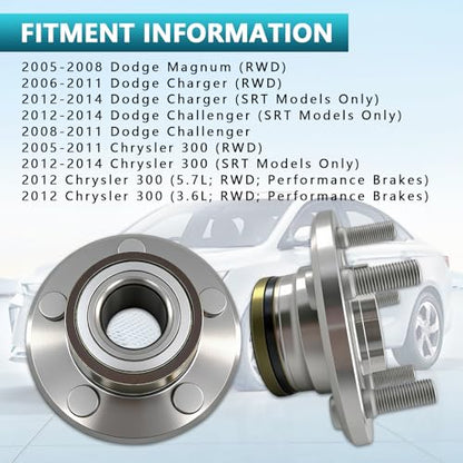 513224 Front Wheel Bearing Hub Assembly for Dodge Charger 2006-2014 | Hub for Chrysler 300 2005-2014, Challenger 2008-2014, Magnum 2005-2008, Eliminates Noise, Simple Installation, OEM Quality - size: 513224