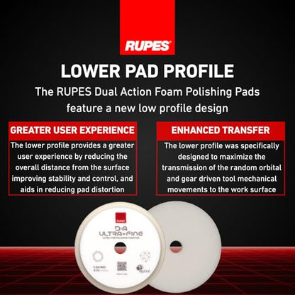 RUPES 9.DA180S Pack of 12 White D-A Ultra-Fine Polishing Foam Pads 180mm | Ideal for Paint Correction | Extremely Fine Defect Removal | Compatible with 6" Backing Plate - size: Ultrafine 180mm, style: Pack of 12