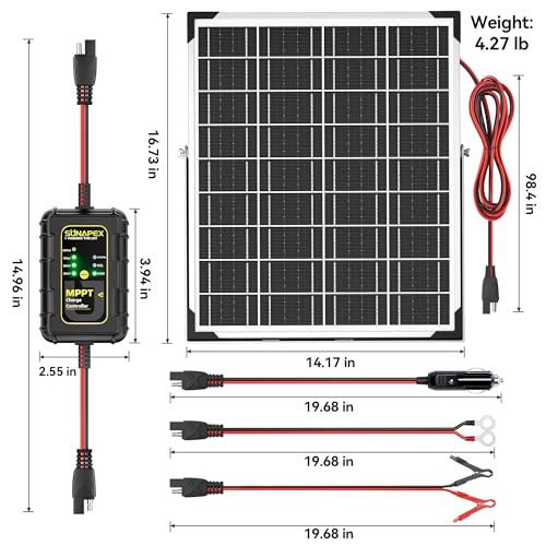 SUNAPEX 25W Solar Trickle Charger 12V Battery Maintainer | Solar Panel With MPPT Charge Controller,Waterproof Solar Panel Kit for Car,Trailer,Motorcycle,Boat Marine,Rv,and Truck. - size: 25W - MPPT