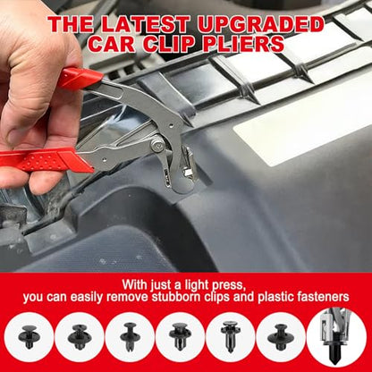 Car Clip Pliers, Panel Clip Removal Tool, Auto Clip Removal Pliers with 4Pcs Auto Trim Removal Tool Kit for Automotive Plastic Fasteners Damage-Free Interior & Exterior Disassembly Tool