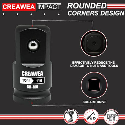 1/2" Female to 1" Male Impact Socket Adapter, 1/2" Impact Socket Adapter for High Torque Applications, Heavy-Duty Chrome Molybdenum Alloy Steel - size: 1/2" Female to 1" Male
