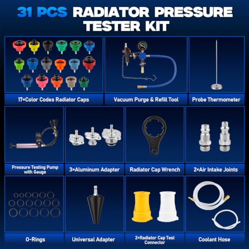 33 Pcs Coolant Pressure Tester & Vacuum Refill Kit, 23 Adapters