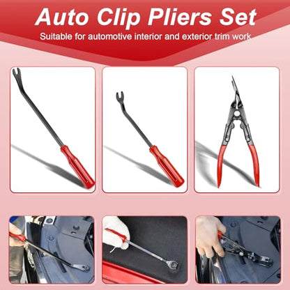 Doaho 19Pcs Car Trim Removal Tool,Auto Clip Pliers Fastener Remover Set,Pry Tool Repair Kit,Fastener Clips Removal Car Tool for Panel,Audio, Dash, Window,Clip and Upholstery with Storage Bag - color: Red-19pcs Trim Removal Tools