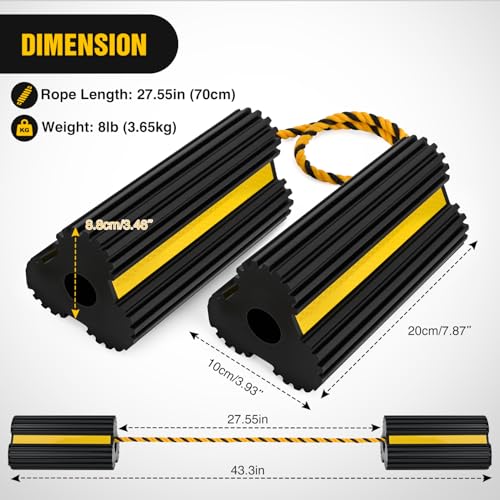 Nilight Wheel Chocks Rubber Yellow Reflective Strips 2 Pack with Rope | Heavy Duty Tire Chock Blocks Stopper Stabilizer for RV Car Travel Trailer Camper Truck Motorcycle Accessories Parki - size: 2 Pack Wheel Chocks