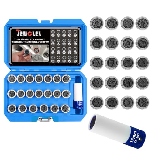 21PCS Wheel Locking Nut Key Kit Compatible with VW VAG Volkswagen | Wheel Lock Nut Socket Adapter Set, Anti-Theft Lug Removal Tool, Anti-Theft Screw Remover, Repair Tool, Tyre Fitting, garage - size: Kit 21 pieces