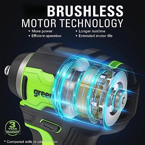 Greenworks 24V 3/8" Brushless Cordless Impact Wrench, 2.0Ah Battery and Compact Charger Included - size: 150 ft.-lbs., style: 2Ah Kit