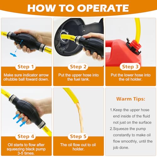 Gasoline Transfer Pump - Fuel Transfer Pump, Gas Pump Portable Hand Fuel Siphon Pump, Oil, Diesel, Water, Liquid, Fluid, High Flow 10 Ft Siphon Hose for Gasoline - color: Yellow