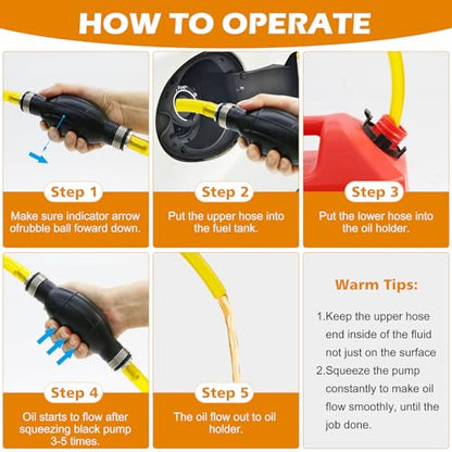 Gasoline Transfer Pump - Fuel Transfer Pump, Gas Pump Portable Hand Fuel Siphon Pump, Oil, Diesel, Water, Liquid, Fluid, High Flow 10 Ft Siphon Hose for Gasoline - color: Yellow