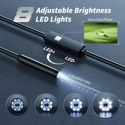 Endoscope Camera with Light,1920P HD Borescope Tools with 8 Adjustable LED Lights, Endoscope with Semi-Rigid Snake Camera, IP67 Waterproof Inspection Borescope for iOS and Android-32.8ft Single Lens - size: 32.8ft, style: Single lens