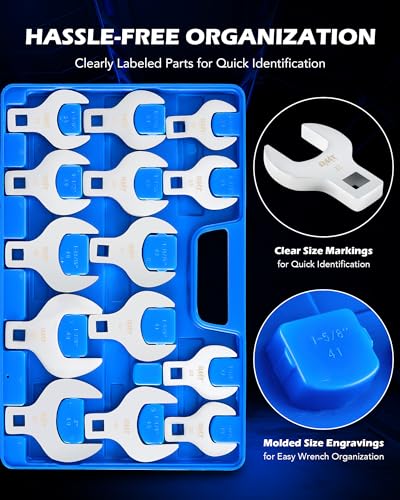 Orion Motor Tech 14pc Jumbo Crowfoot Wrench Set, Metric Crows Foot Wrench Set for 27 to 50 mm Flare Nuts, Chrome Plated Cr-V Steel Crowfoot Wrenches for 1/2" Drive Rachet & Extender with Storage Case