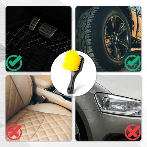 Vesici 2 Pcs 10 Inch Car Wash Brush Head with Soft Detailing Bristle Flow Through Car Cleaning Brush with 1 Pcs Stiff Bristle Wheel Brushes for Car Motorboat Rv Facades of Houses Wheel Carpet (Yellow) - color: Yellow