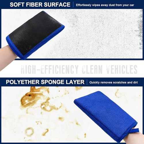 2 PCS Car Clay Mitt, Anti-Scratch Microfiber Auto Detailing and Polishing Clay Towel, Reusable Cleaning Clays Bar Glove for Cars SUVs Motorcycles, Car Accessories (Blue) - color: Blue