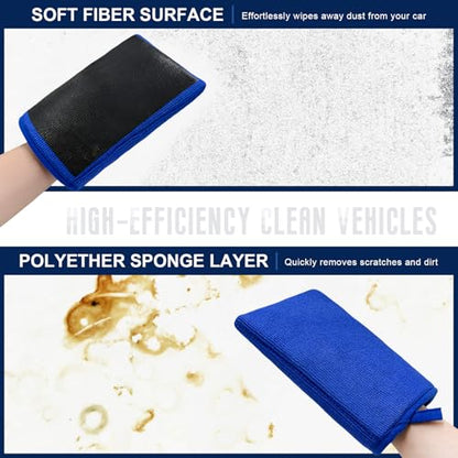 2 PCS Car Clay Mitt, Anti-Scratch Microfiber Auto Detailing and Polishing Clay Towel, Reusable Cleaning Clays Bar Glove for Cars SUVs Motorcycles, Car Accessories (Blue) - color: Blue