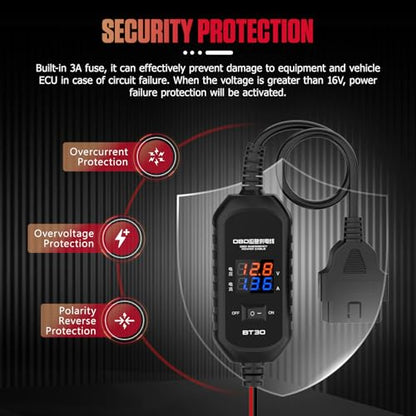 OBD2 Car Memory Saver Cable, with 3A Fuse & 2 Alligator Clips OBD II Vehicle ECU Emergency Power Supply Cable, Over-Current, Over-Voltage, Polarity Reverse Protection - style: OBD Power Cable