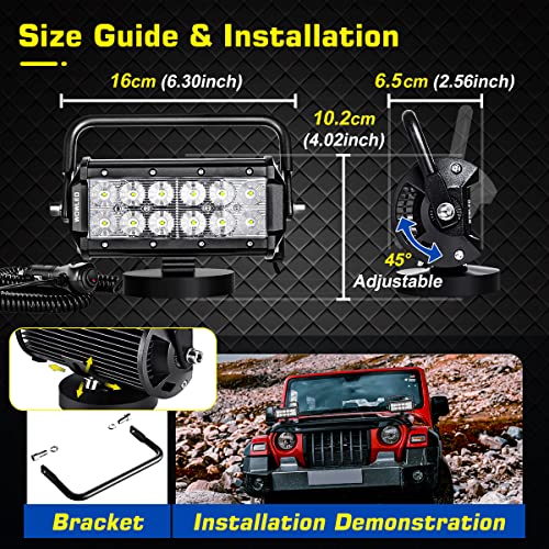 WFPOWER 36W LED Work Light Magnetic Base Mount Portable LED Light Flood for Car SUV Boat Bar Truck Driving Lamp Fog Lights