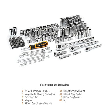 GEARWRENCH 185 Piece 1/4”, 3/8” & 1/2" Drive 72-Tooth SAE/Metric Mechanics Hand Tool Set