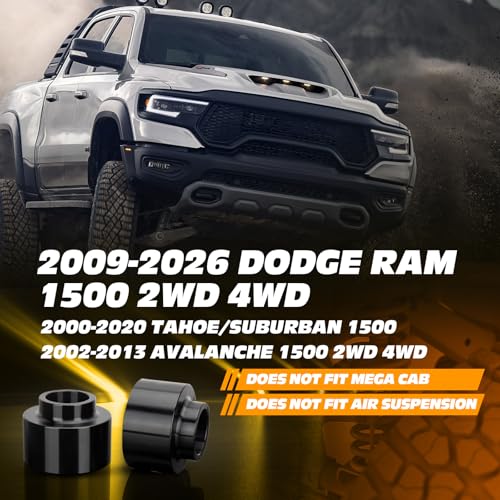 Dynofit 2" Rear Leveling Lift Kits for 2009-2026 Dodge Ram 1500 4WD 2WD, 2000-2020 Tahoe Suburban 1500, Raise 2 Inch Back Lift Spacers for Ram1500 4X4 Suspension - size: 0 inch Front + 2 inch Rear