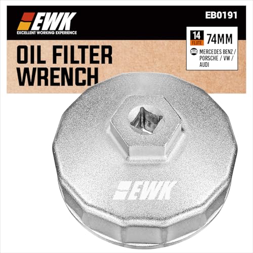 EWK 74mm 14 Flute Oil Filter Wrench for Mercedes Benz Sprinter VW Audi Porsche, Forged Aluminum Cap Socket Tool, 3/8 in Drive or 27mm Hex for Damage-Free Oil Changes