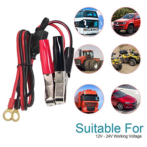 Alligator Clips Battery Terminals - Battery Alligator Clips to O Ring Terminal Harness Wire 2 Pin Lug Cable 16AWG, Eyelet Terminal Harness Extension Charge Cord 15A Fused (3ft) - size: 3ft