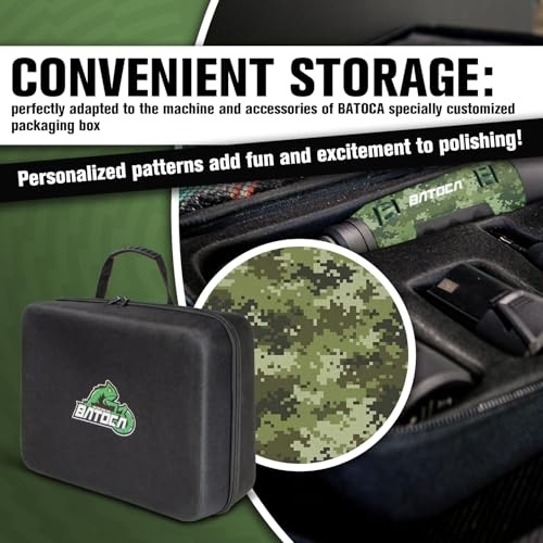 BATOCA S6 Mini Cordless Polisher for Car Detailing, 2x2.0Ah Batteries, Rotary Buffer, 12mm Dual Action Polisher 1-3 Inch, 2 Different Speeds Heads Systems, 4.2k-21k&1-5k RPM Camouflage Pattern Style - size: Camouflage Pattern Style with 2 batteries