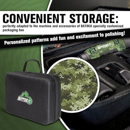 BATOCA S6 Mini Cordless Polisher for Car Detailing, 2x2.0Ah Batteries, Rotary Buffer, 12mm Dual Action Polisher 1-3 Inch, 2 Different Speeds Heads Systems, 4.2k-21k&1-5k RPM Camouflage Pattern Style - size: Camouflage Pattern Style with 2 batteries