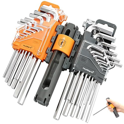 MULWARK 27-Piece Allen Wrench Set Metric and SAE Hex Key Set with L-to-T Torque Handle, CR-V Steel for Auto, Bike, Furniture and Machinery - style: 27 pcs Metric SAE
