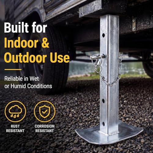 2 Pcs Drop Leg and Pin for Jack, 8000 lbs, Adjustable Jack Stand for 2 Inch Square Tube Trailer, Heavy Duty Galvanized Steel Drop Legs with 5 Mounting Holes for Car Maintenance Support