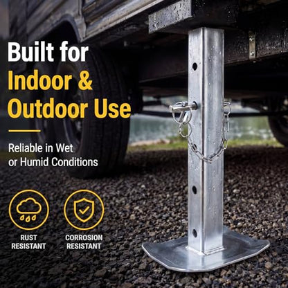 2 Pcs Drop Leg and Pin for Jack, 8000 lbs, Adjustable Jack Stand for 2 Inch Square Tube Trailer, Heavy Duty Galvanized Steel Drop Legs with 5 Mounting Holes for Car Maintenance Support