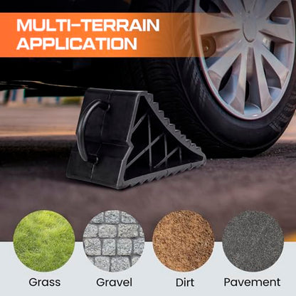 Taifa Wheel Chocks for Travel Trailers, RV Wheel Stoppers Tire Chock with Portable Handle for Camper Cars Trucks etc., Black, 2Packs - color: 461-2 packs