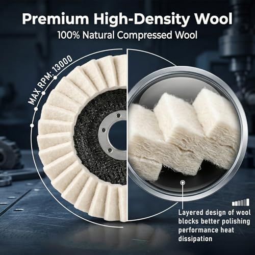 10 Pcs Wool Polishing Wheel Disc, Thicken Arbor Buffing Wheel 4-1/2" x 7/8" Arbor Wool Felt Flap Polishing Disc for Angle Grinder Multi Surface Metal Wood Glass Ceramic Automotive