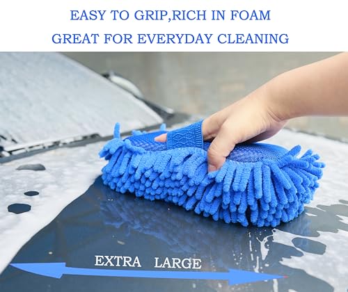 Scratch Free Chenille Microfiber Wash Mitt Car Wash Sponge for SUVs Boats - color: 2 Pack Blue