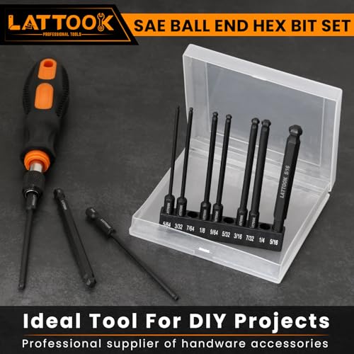 Ball End Hex Bit Set with Quick Release Bit Driver | LATTOOK 10PCS SAE Ball End Hex Head Allen Wrench Drill Bit Set, Allen Key Drill Bit Set, Magnetic S2 Steel, 4'' Long - style: 10PCS Ball Hex Bits+Bit Driver