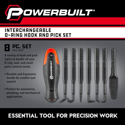 Powerbuilt O-Ring Hook and Pick Set, 7 Interchangeable Picks with Double Injection Handle, Cars, Machinery, Plumbing - 643063ECE