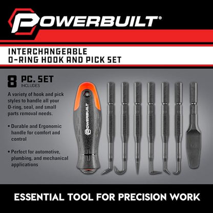 Powerbuilt O-Ring Hook and Pick Set, 7 Interchangeable Picks with Double Injection Handle, Cars, Machinery, Plumbing - 643063ECE