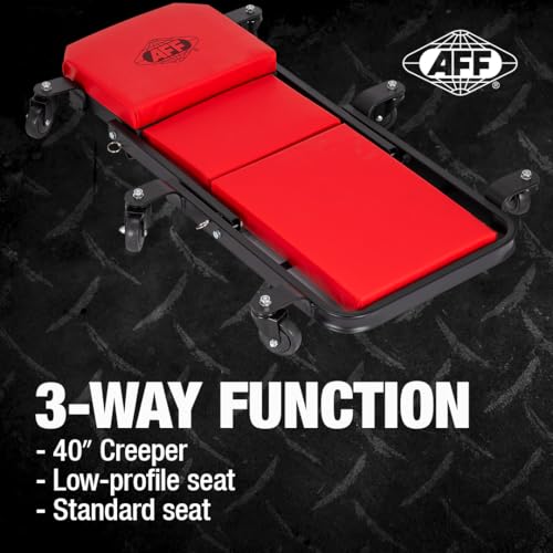 AFF 3-Way Mechanic Creeper & Shop Stool - Heavy Duty Low Profile Seat with Backrest Converts to Creeper & Garage Stool - for Garage & Shop Use - style: 3-Way Creeper Seat