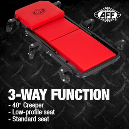 AFF 3-Way Mechanic Creeper & Shop Stool - Heavy Duty Low Profile Seat with Backrest Converts to Creeper & Garage Stool - for Garage & Shop Use - style: 3-Way Creeper Seat