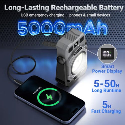 Magnetic Rechargeable Work Light, 5200mAh Mechanic Light Run 5-50H | 2000LM LED mechanic light with power display, 5-50h runtime, stepless dimming 360° rotate flashlight for car repair, camping