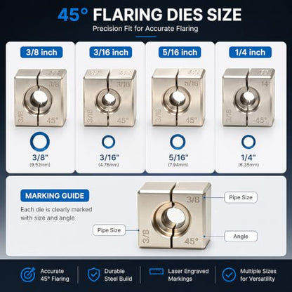 Yoursme Professional Vise-Mounted Brake Line Flaring Tool Kit 45 Degree Single Double Bubble Flares | for 304 Stainless Steel Copper Metal Tubing, Heavy Duty Bench Vise Flaring Tool for 3/16", 1/4", 5/16", 3/8", 4.75mm Lines